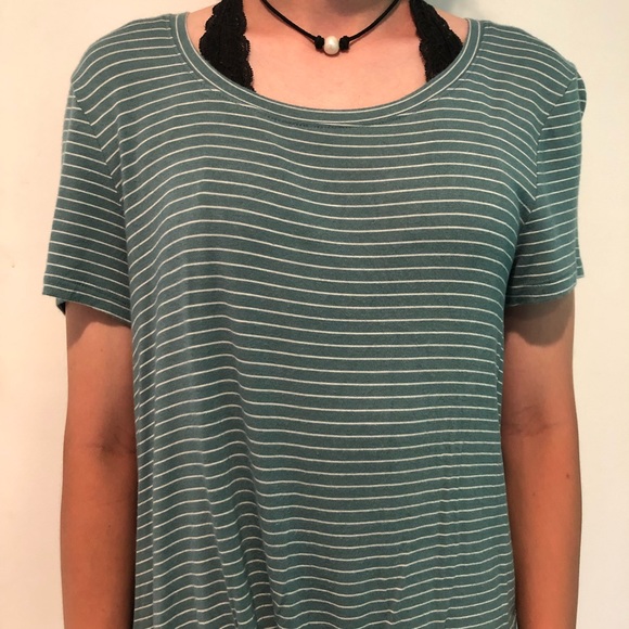 Pink Rose Tops - green and white striped tie-up t-shirt